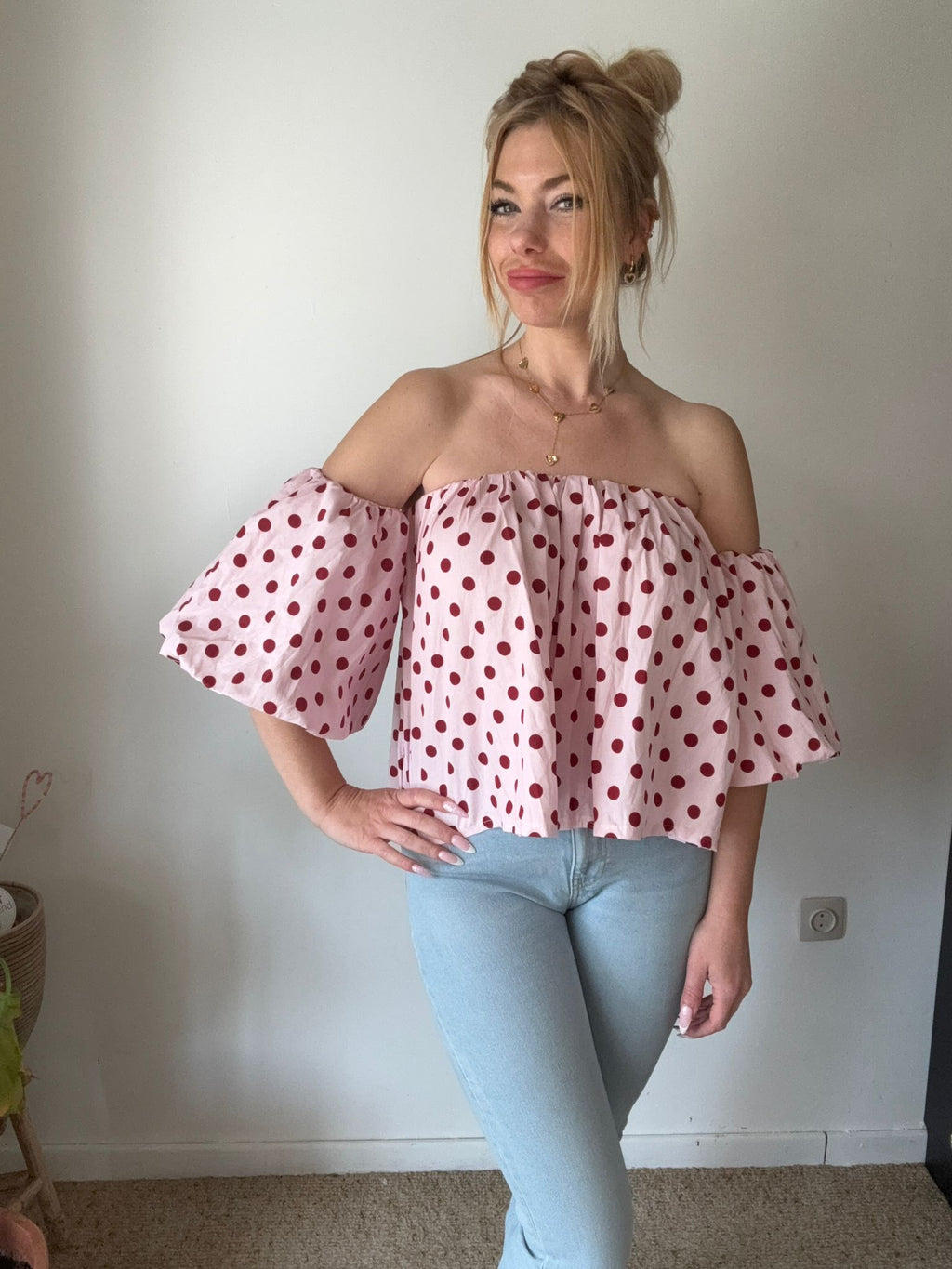 Polka Dot Off Shoulder Top