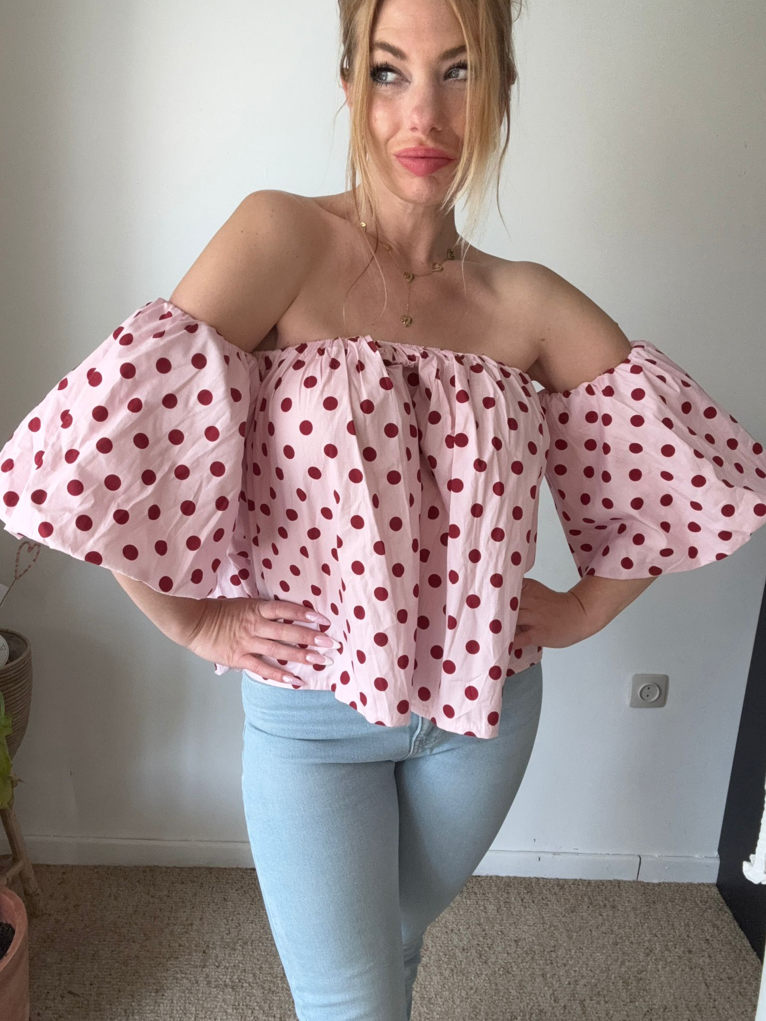 Polka Dot Off Shoulder Top