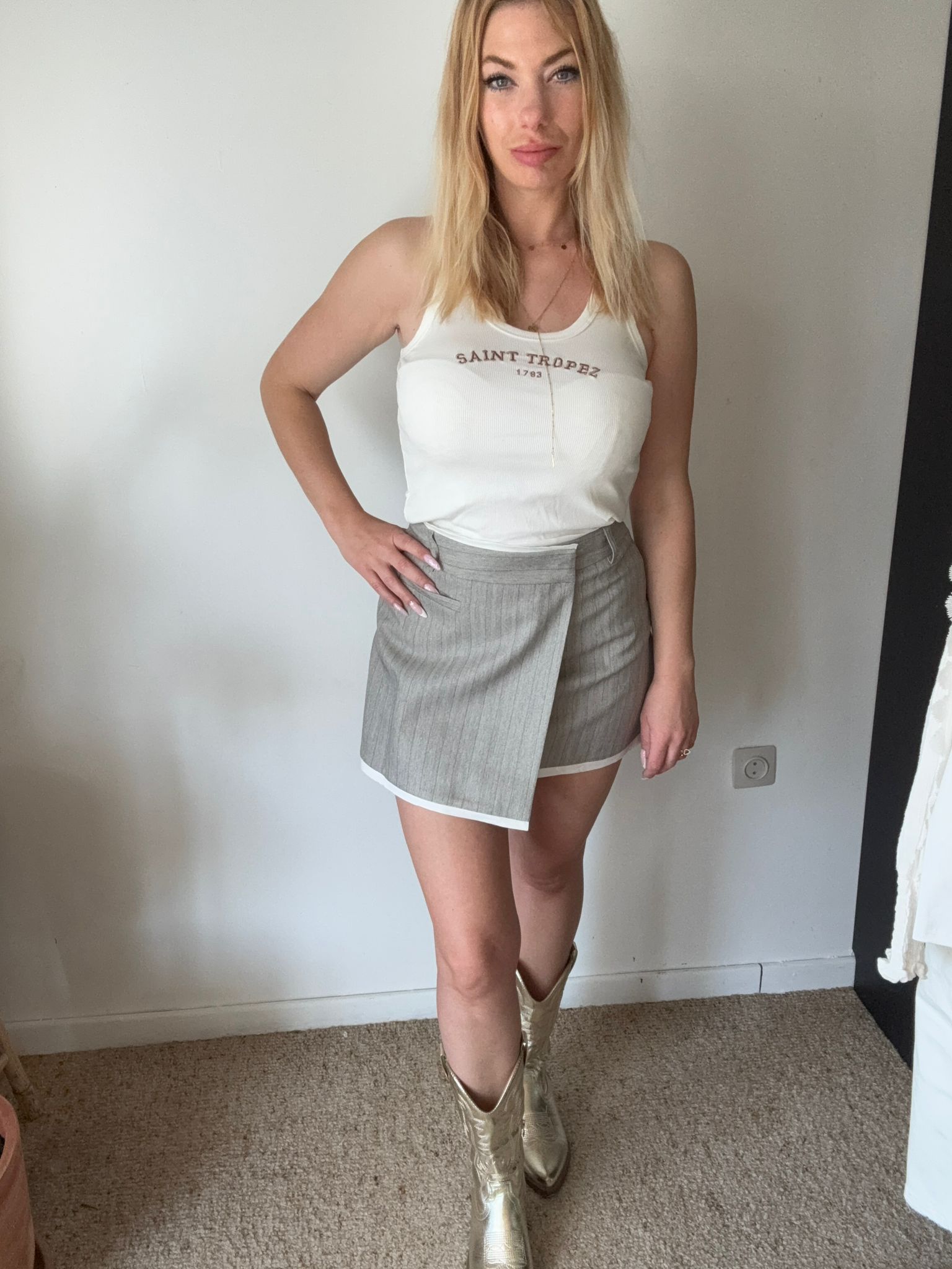 Pinstripe Skort Grijs/Beige