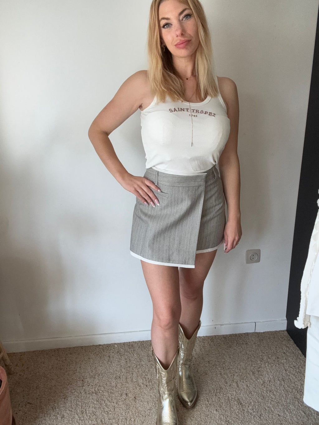 Pinstripe Skort Grijs/Beige