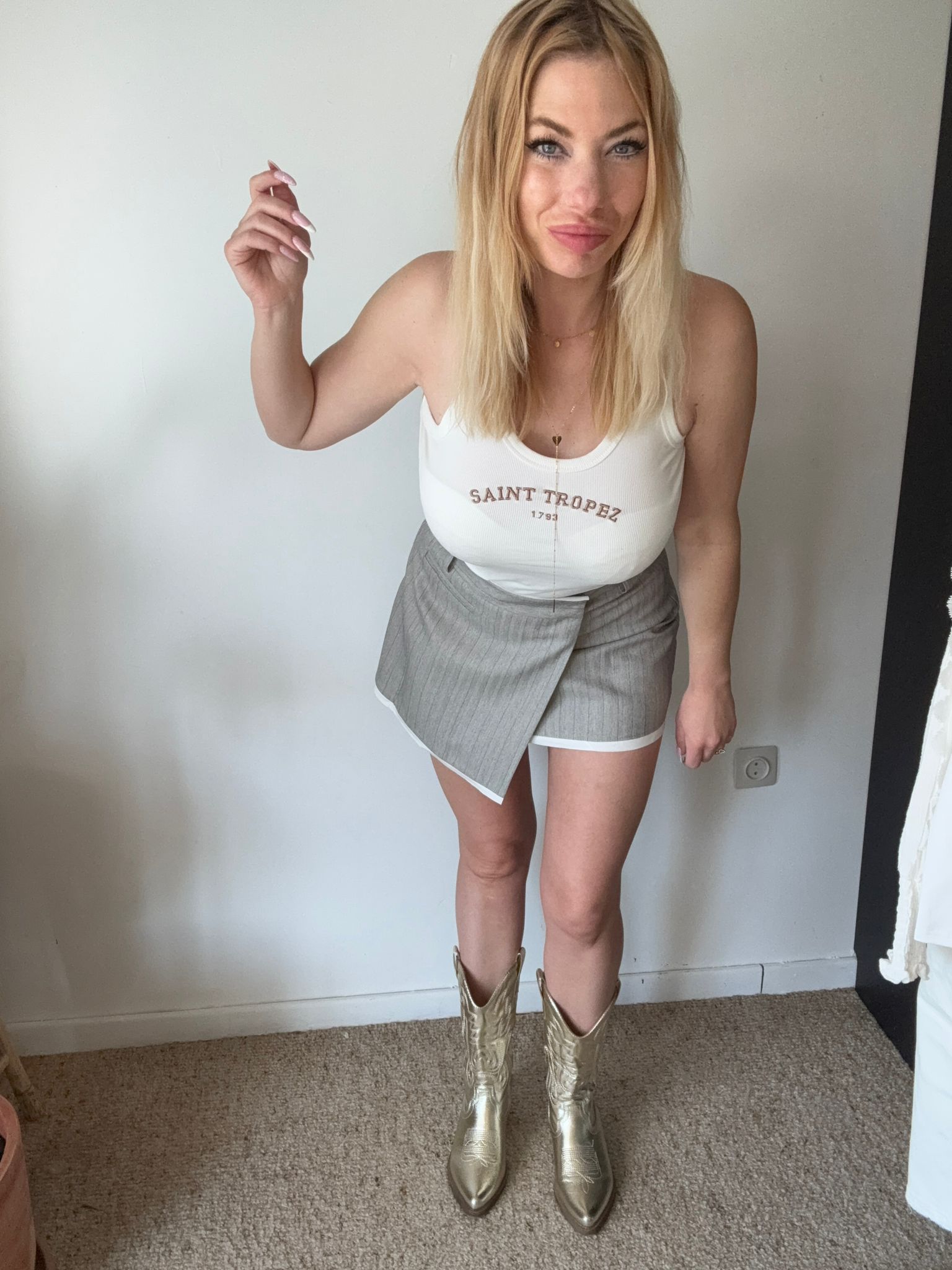Pinstripe Skort Grijs/Beige