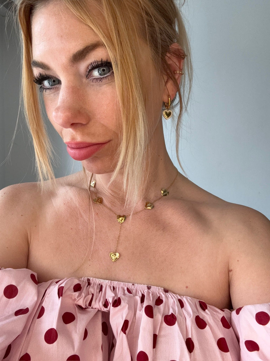 Gold Multi Heart Lariat Necklace