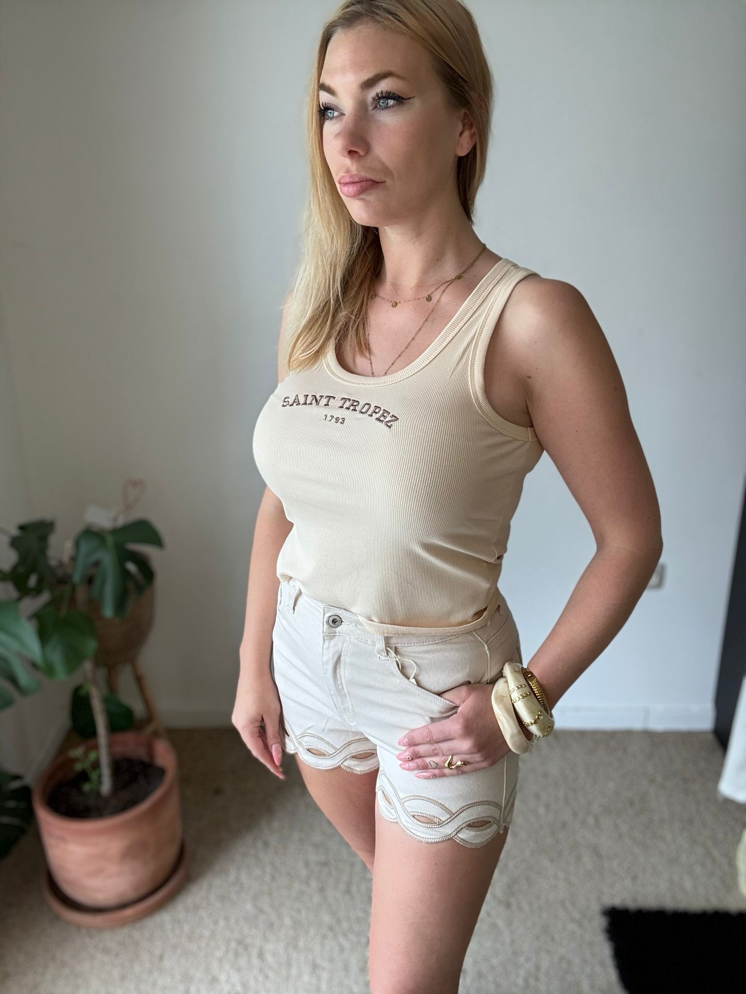 Beige Denim Short
