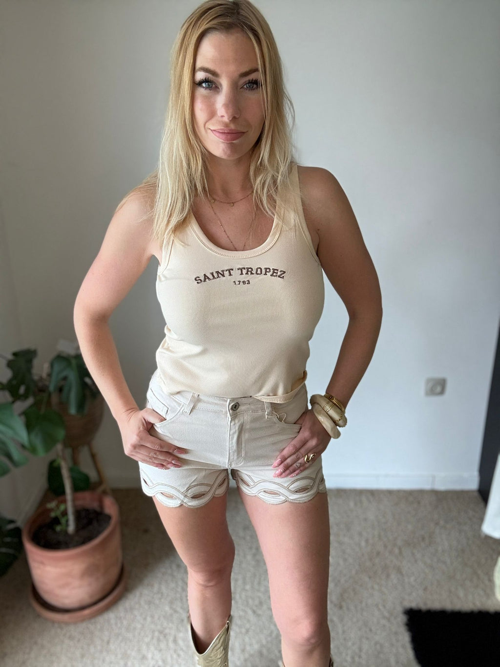 Beige Denim Short