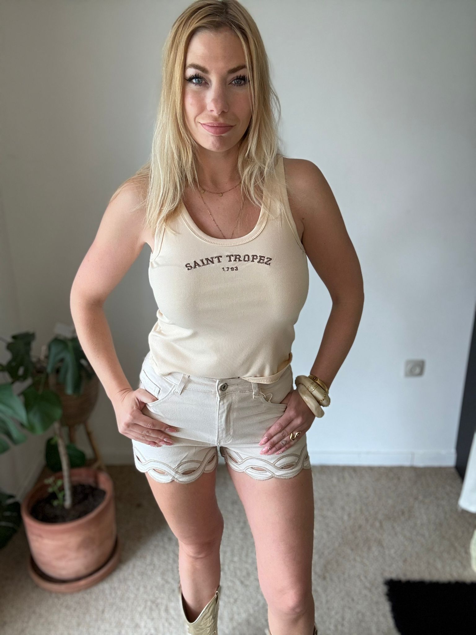 Beige Denim Short