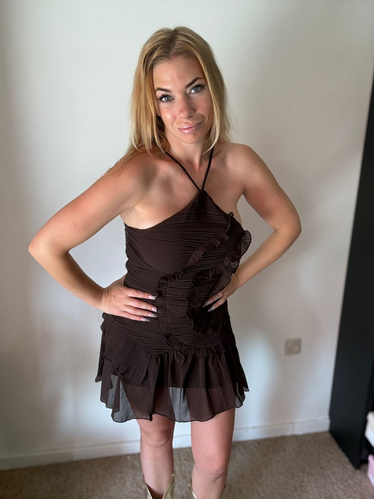 Ruches Mini Jurk Bruin