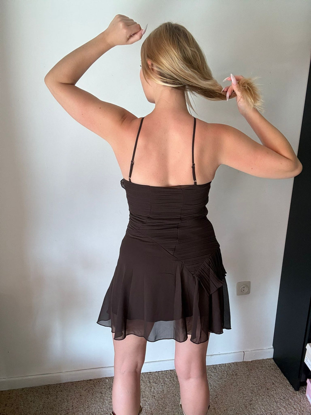 Ruches Mini Jurk Bruin