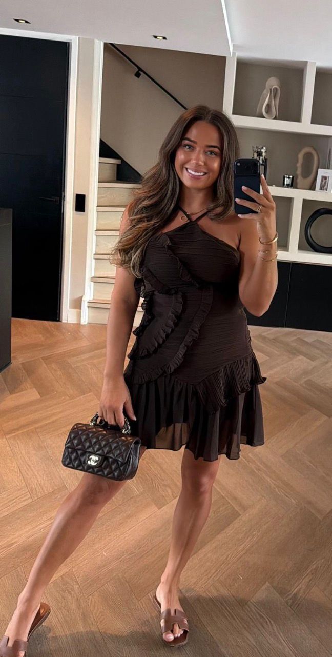 Ruches Mini Jurk Bruin