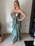 Kaki Ruffle Maxi Jurk