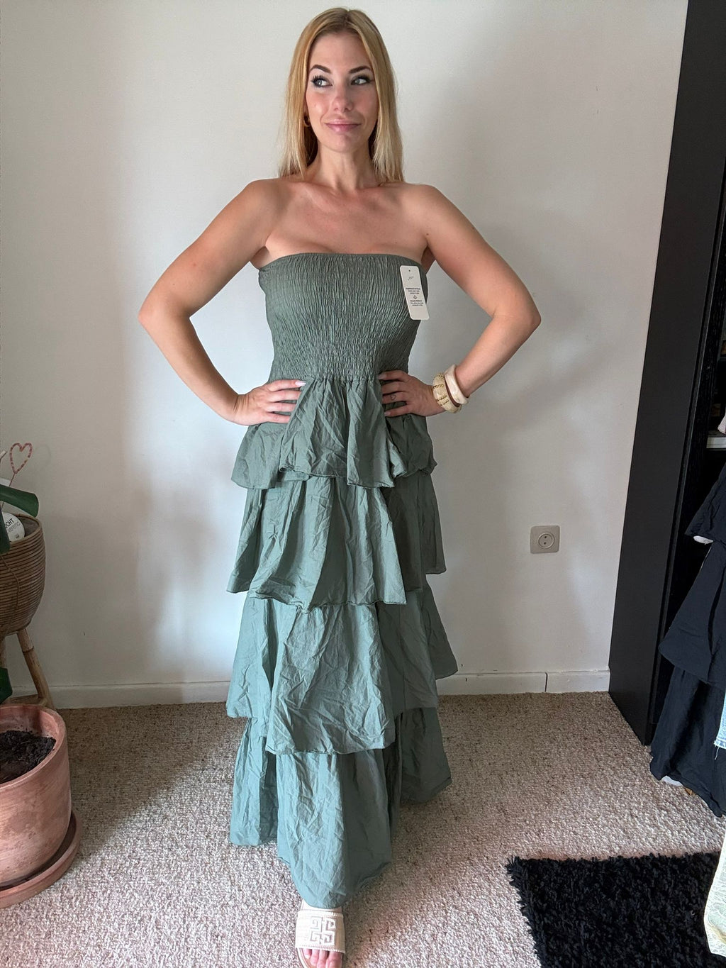 Kaki Ruffle Maxi Jurk