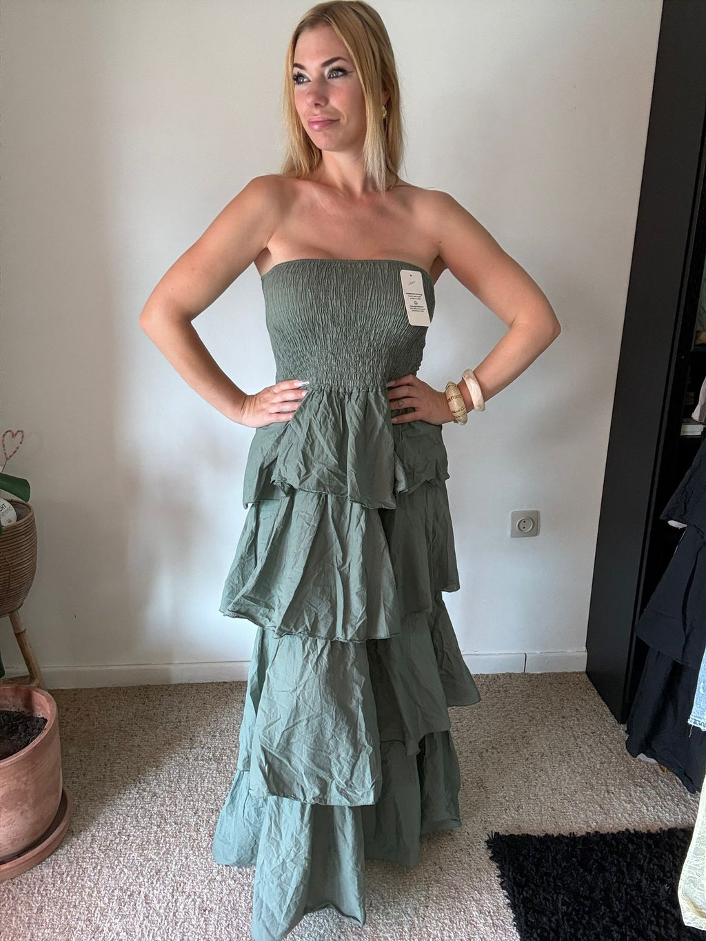 Kaki Ruffle Maxi Jurk