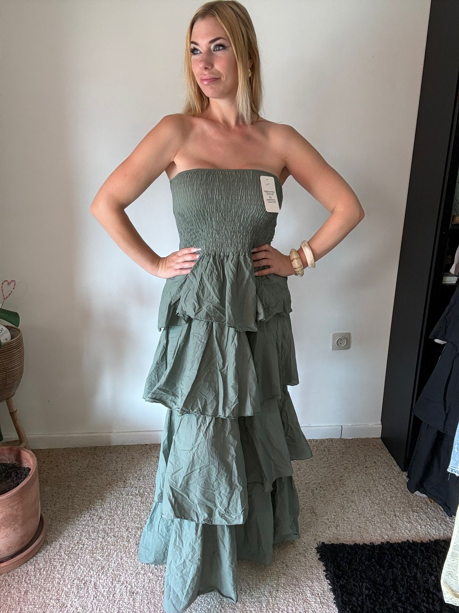 Kaki Ruffle Maxi Jurk