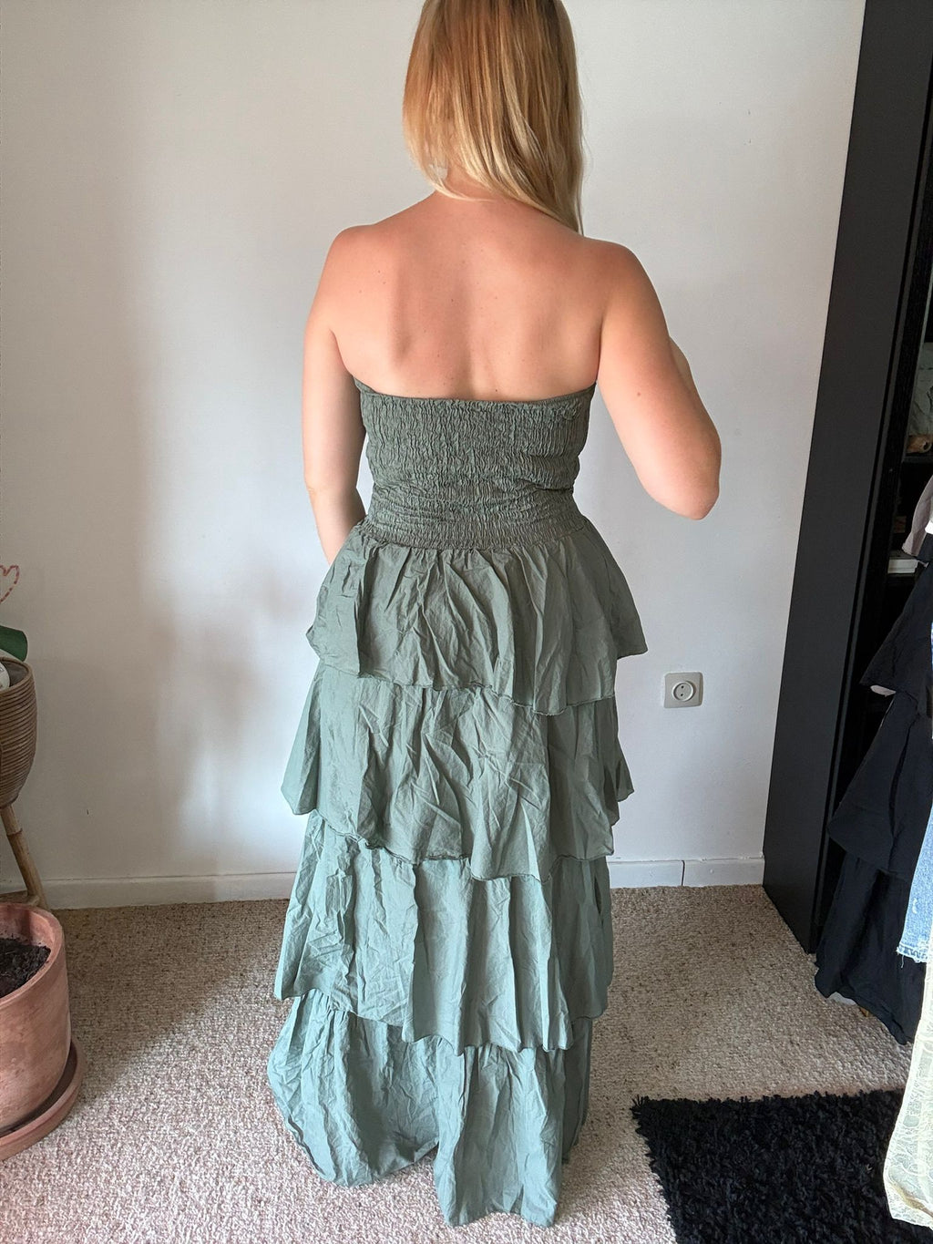 Kaki Ruffle Maxi Jurk