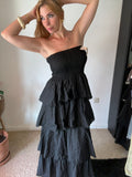 Zwarte Ruffle Maxi Jurk