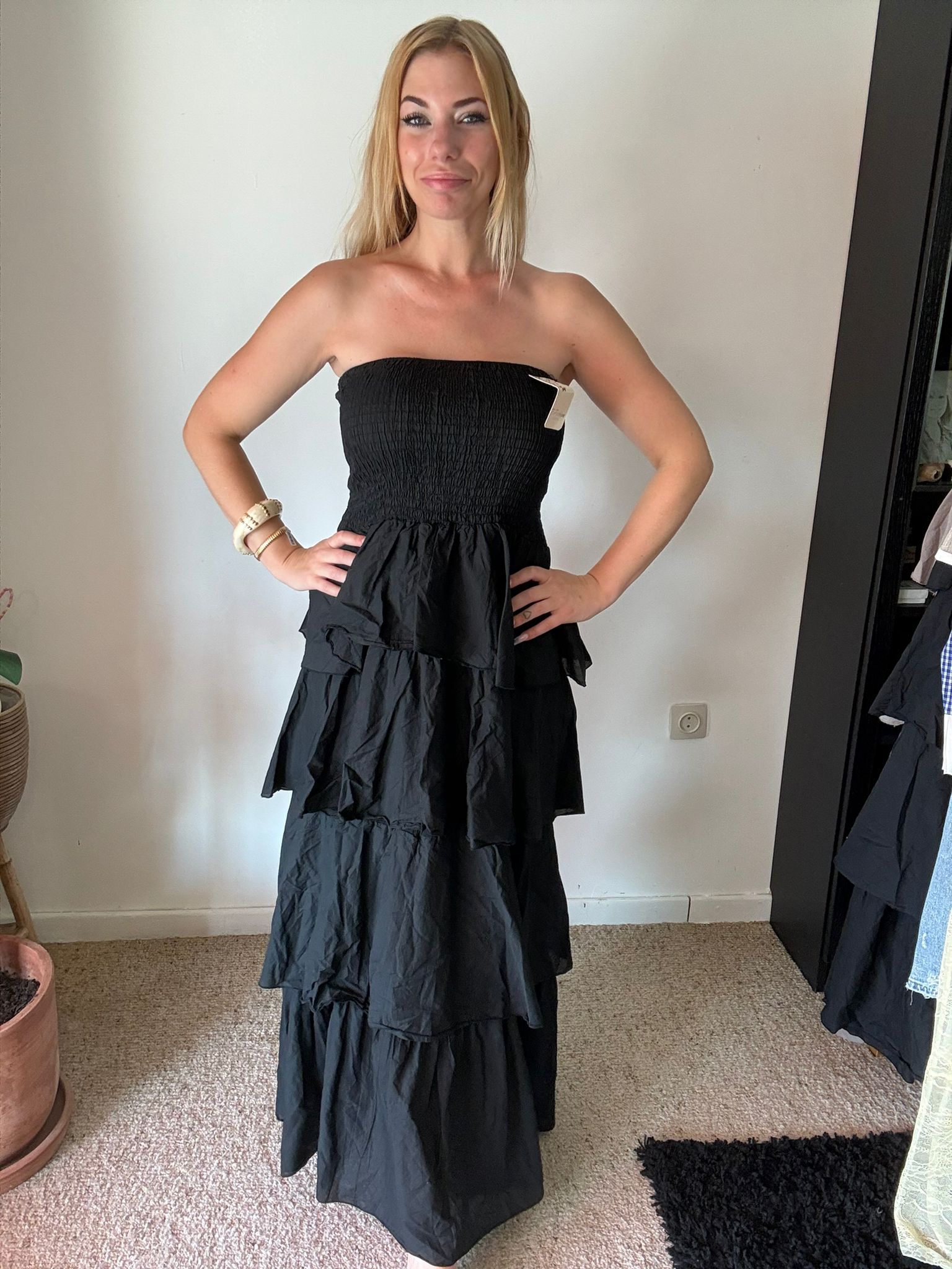 Zwarte Ruffle Maxi Jurk