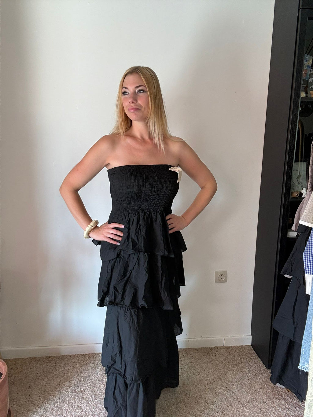 Zwarte Ruffle Maxi Jurk