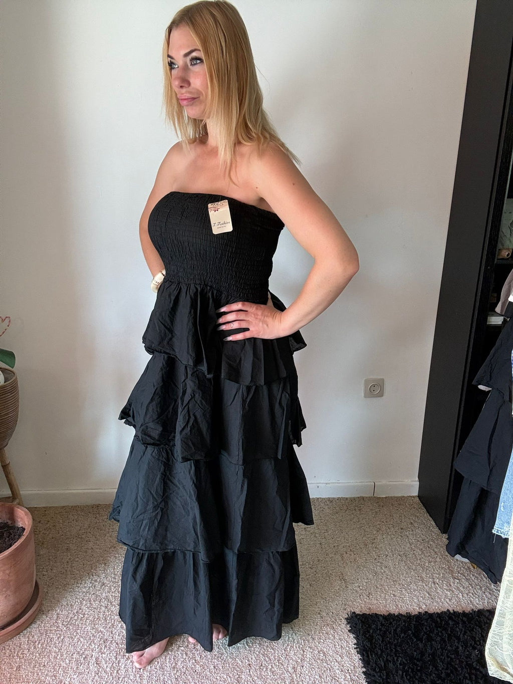 Zwarte Ruffle Maxi Jurk