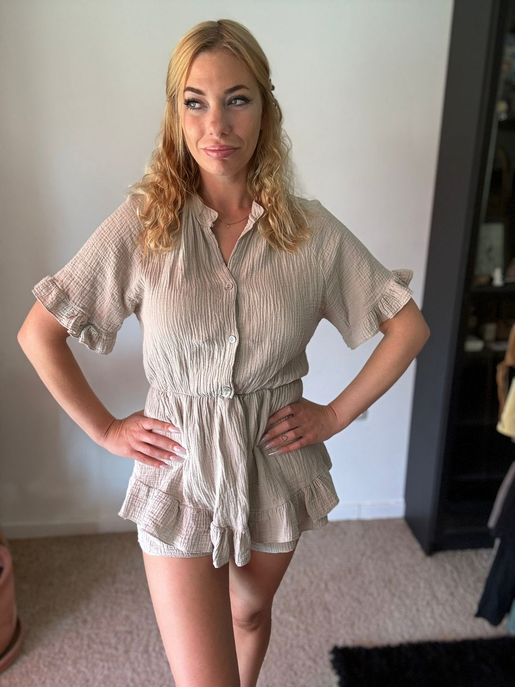 Taupe Playsuit voorkant 3