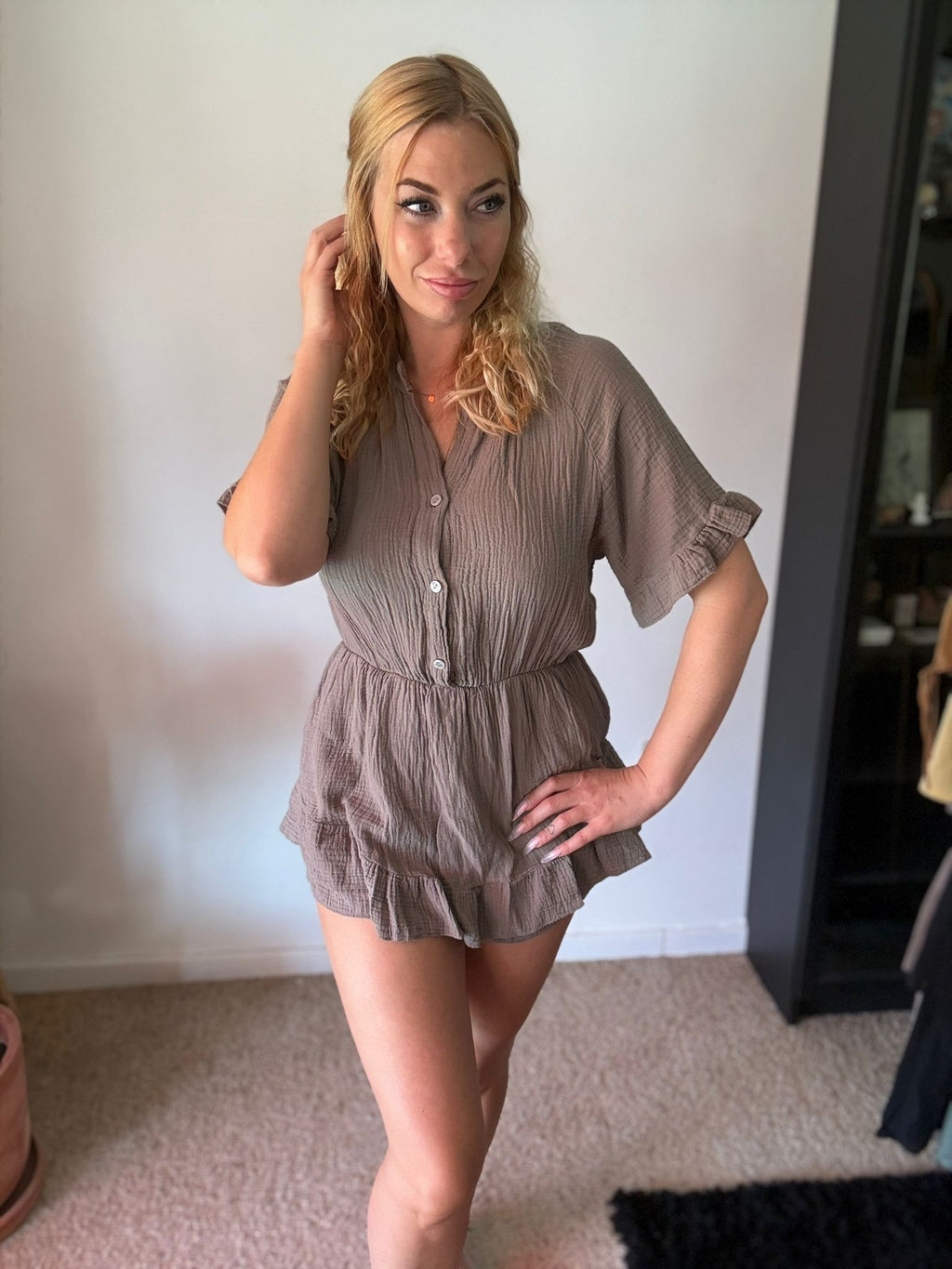 Taupe Playsuit voorkant 2