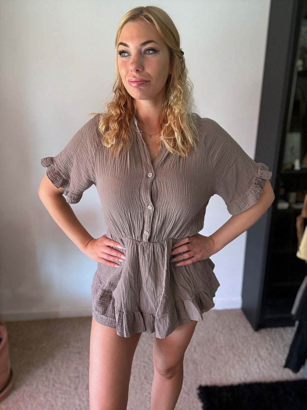 Taupe Playsuit voorkant 3