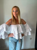 White Off Shoulder Ruffle Top - voorkant
