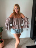 Taupe Off Shoulder Ruffle Top