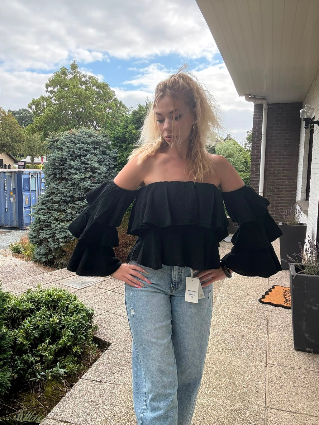Black Off Shoulder Ruffle Top