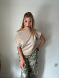 Beige Off Shoulder Stretch Top