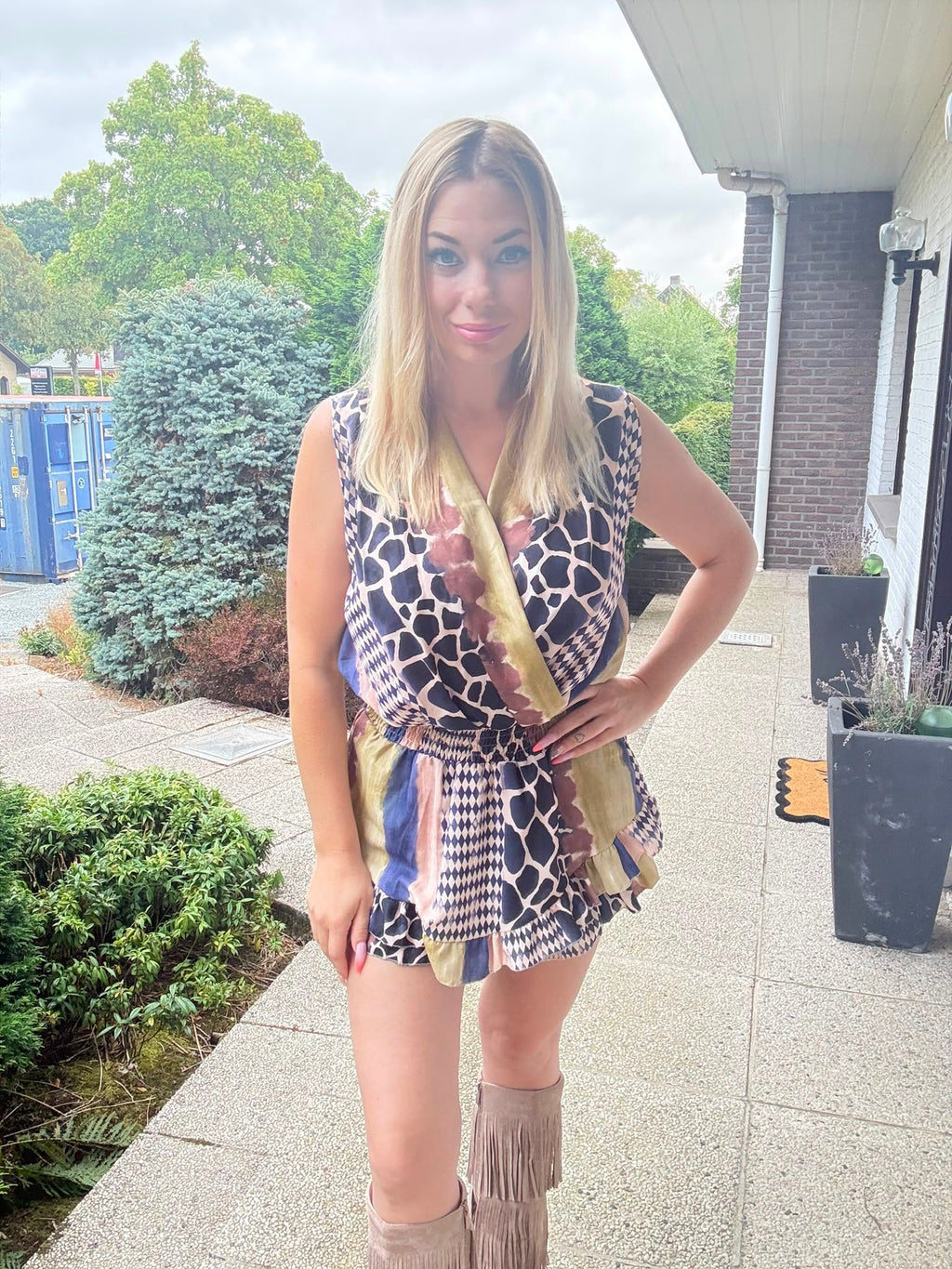 Mixed Print Playsuit voorkant 2