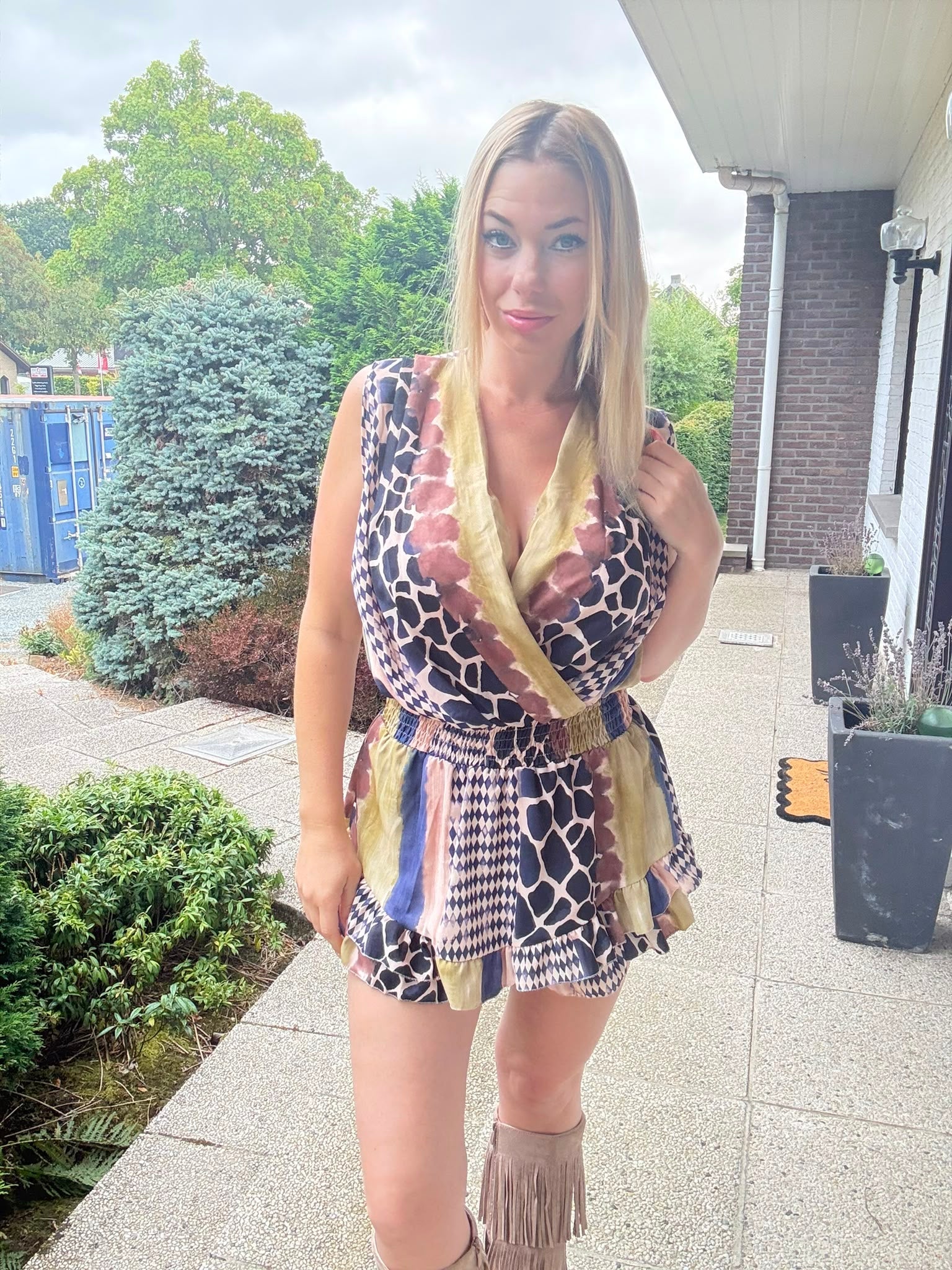 Mixed Print Playsuit voorkant 3