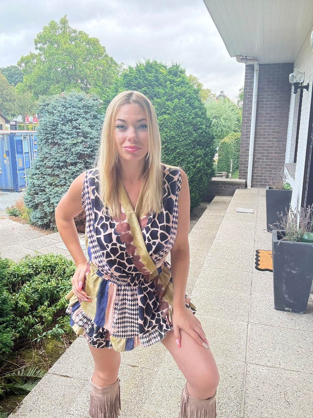 Mixed Print Playsuit pose