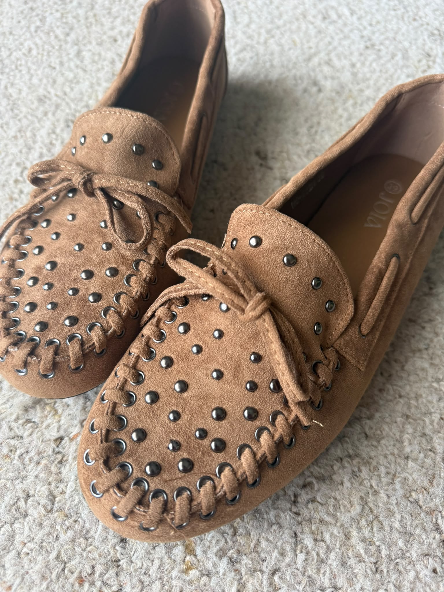 Camel Studded Loafers close-up studs