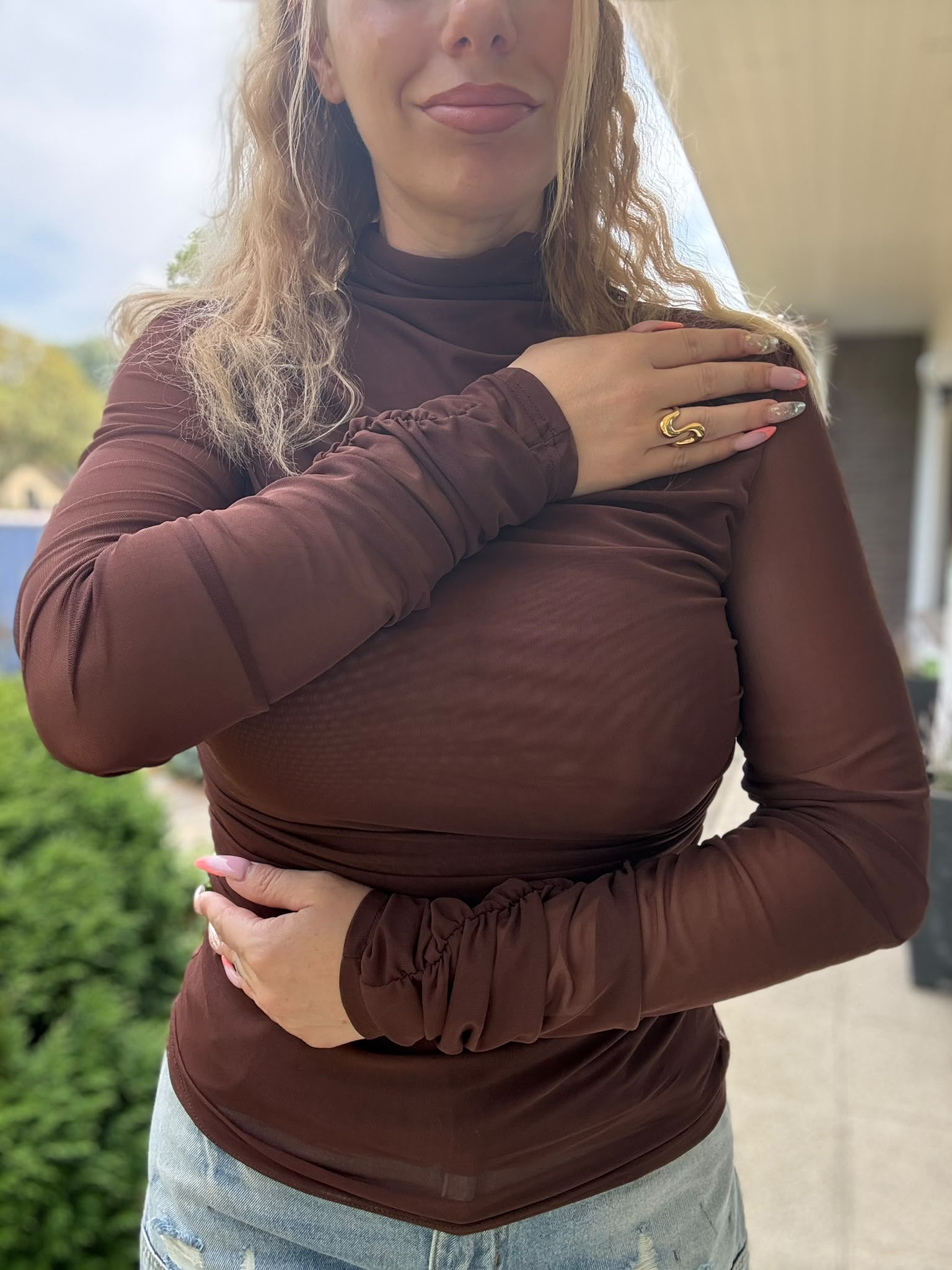 Elodie Top Bruin - detail ruching