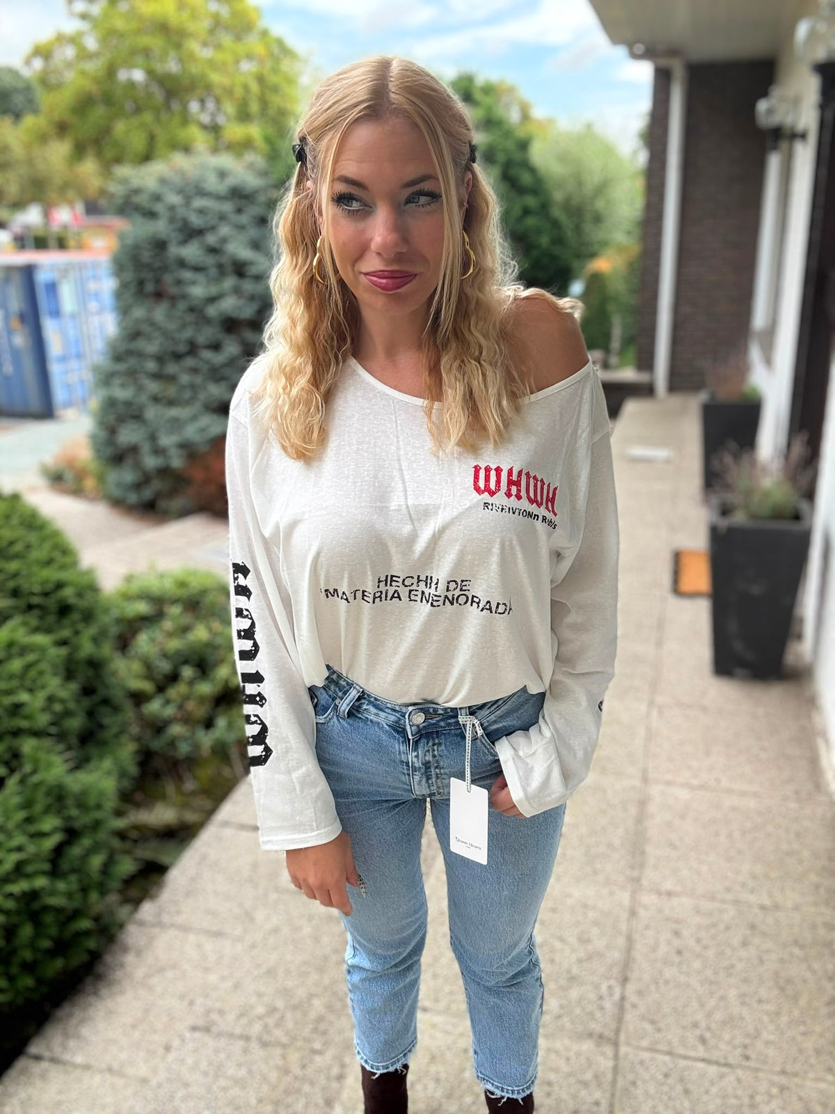 Off Shoulder Long Sleeve Top - voor 2
