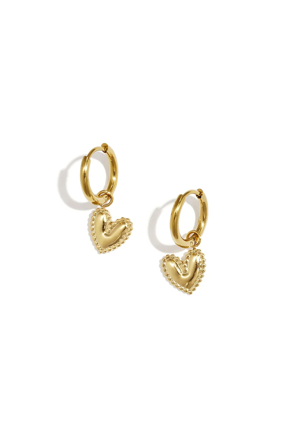 Gold Heart Charm Hoops