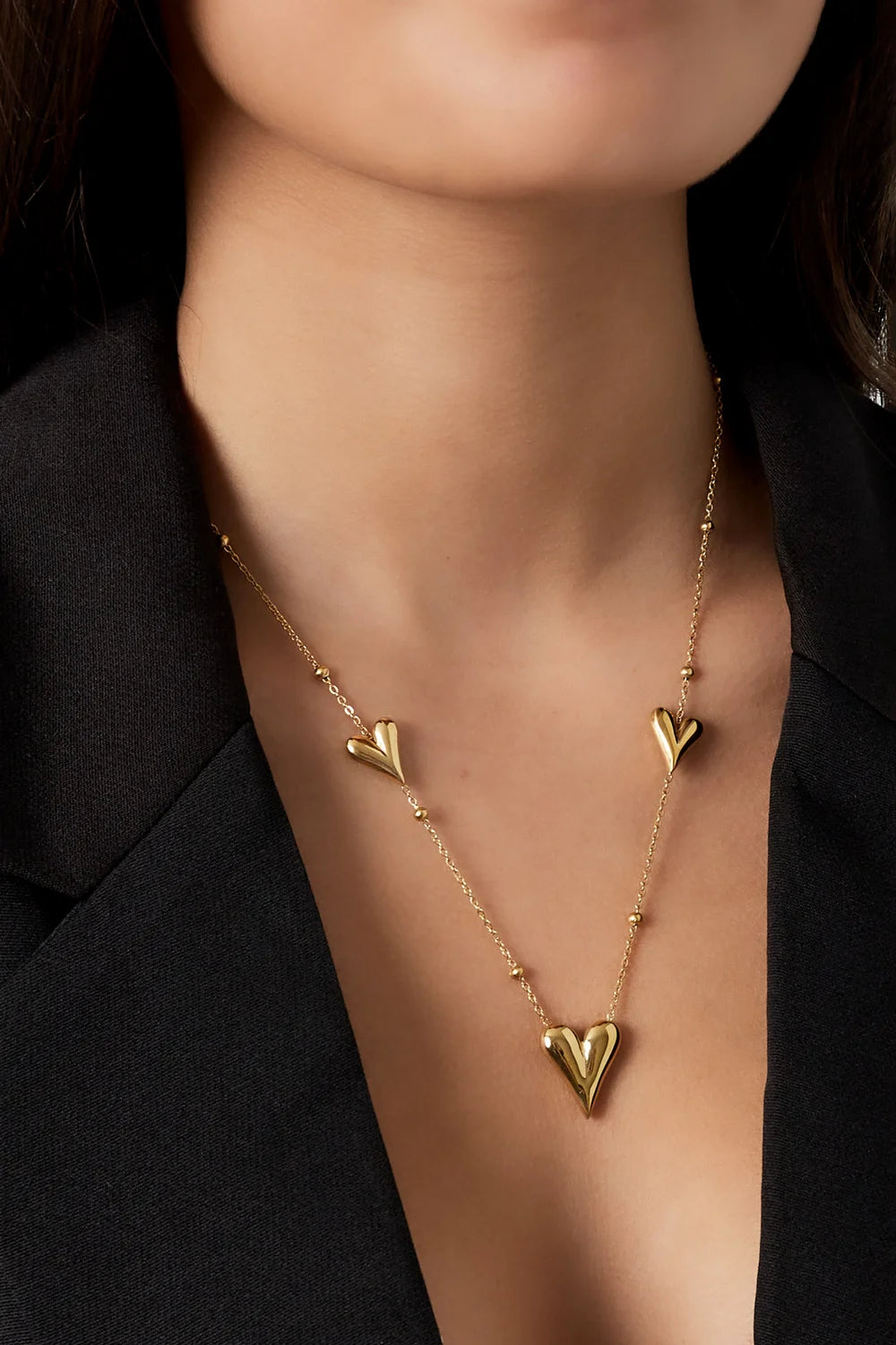 Triple Heart Necklace Gold